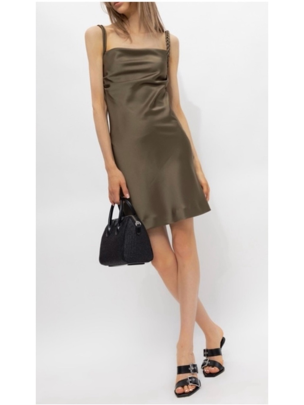 NWT House of Harlow 1960 Olive Green Slip Dress with Braided Detail, Size XL